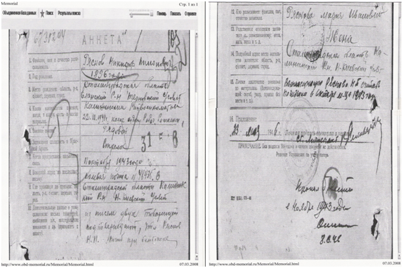 Анкета на Ряснова Никифора Пименовича